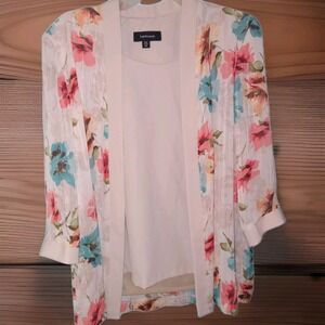 R&M Richards Ladies Beautiful Beige Floral 2pc‎ (Attached) Jacket Top - Size 12